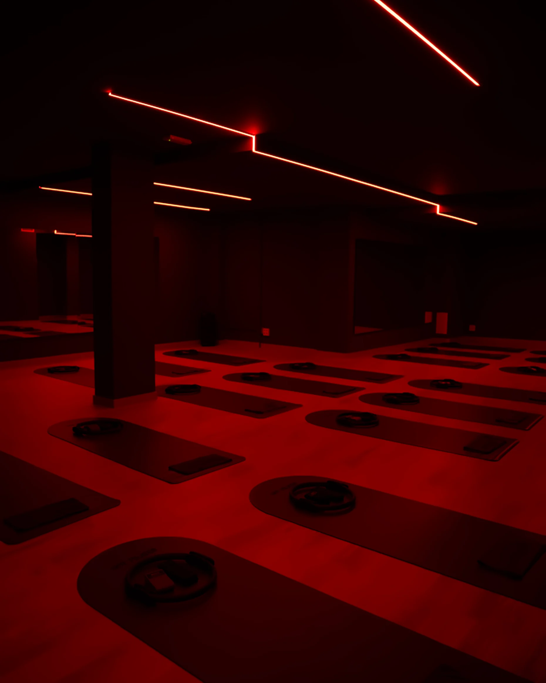 Sala del estudio con las esterillas preparadas para una clase privada